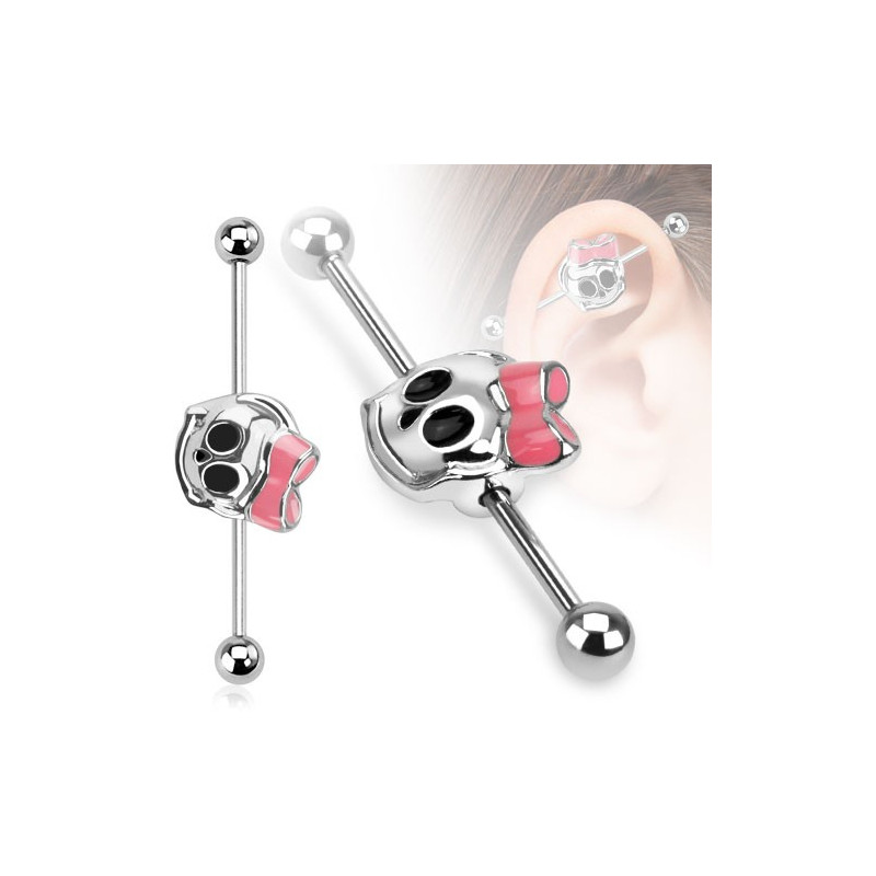 Piercing industriel acier crâne tête de mort 38mm Piercing oreille4,80 €