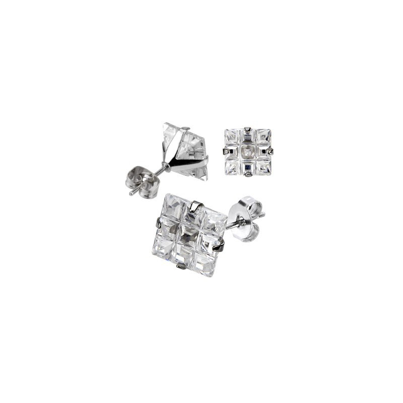 Puces d'oreilles 6mm carré et zirconium strié Ryz Bijoux5,49 €