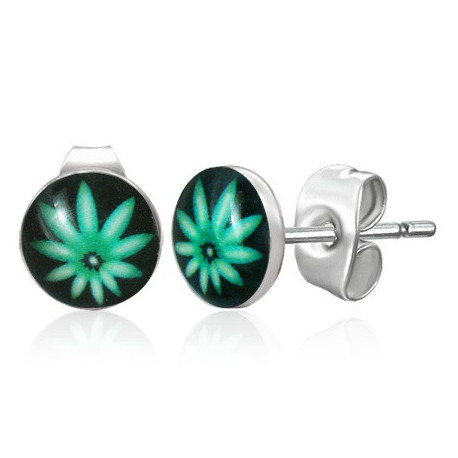 Puces d'oreilles feuille de cannabis verte Dyox Bijoux3,30 €