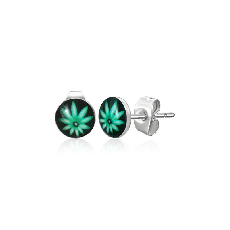 Puces d'oreilles feuille de cannabis verte Dyox Bijoux3,30 €
