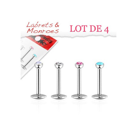 Lot 4 piercings labret 6mm cristal de 2mm Qra Piercing labret8,80 €