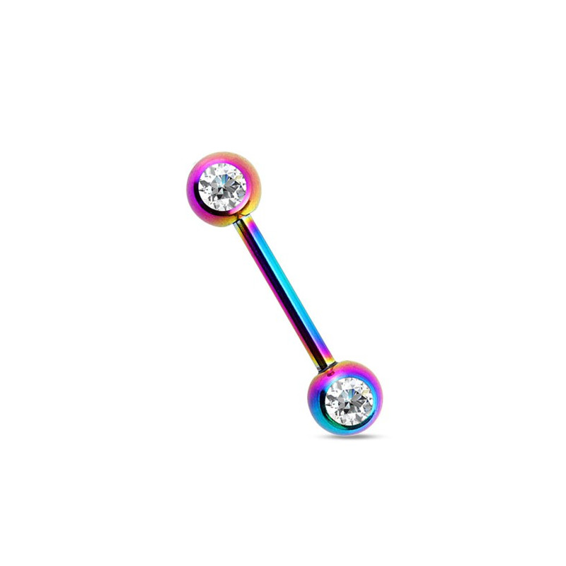 Piercing téton 14mm arc en ciel et cristal blanc Saz Piercing téton5,49 €