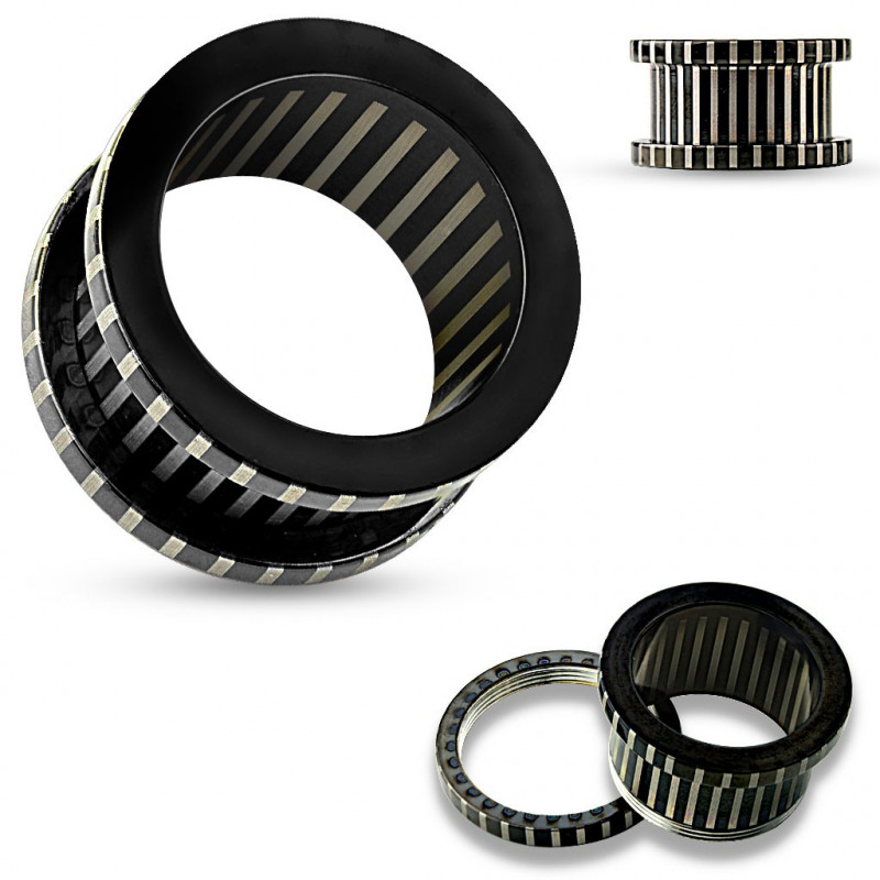 Piercing tunnel 14mm strié noir et acier Sayo Piercing oreille7,99 €