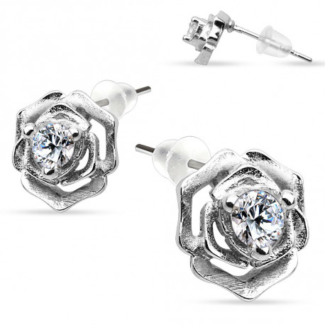 Puces d'oreilles avec une rose et zirconium blanc Mauk Bijoux9,60 €