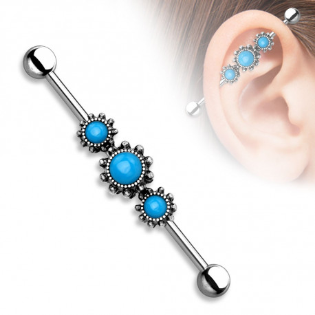 Piercing industriel avec un motif de triple turquoise bleu Xy Piercing oreille6,60 €