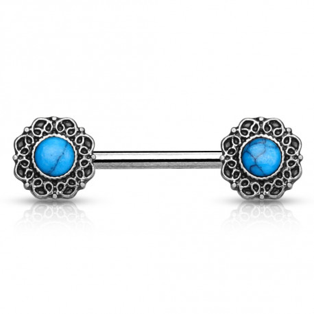 Piercing téton 14mm motif tribal vintage bleu Doko Piercing téton6,49 €