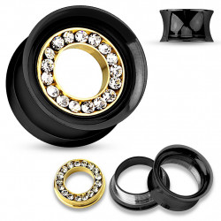 Piercing tunnel 12mm acier noir et doré avec zirconium blanc Faxaz Piercing oreille6,49 €
