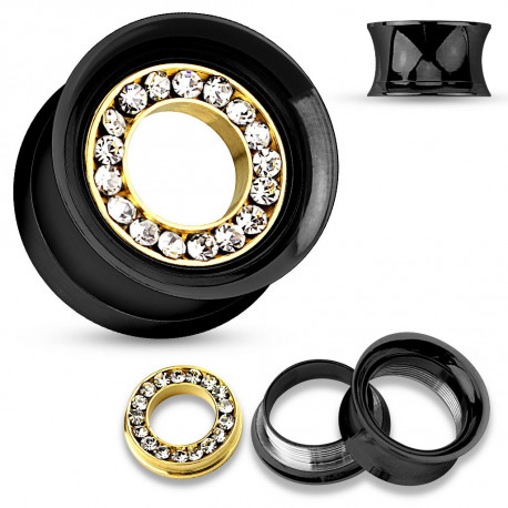 Piercing tunnel 14mm acier noir et doré avec zirconium blanc Caz Piercing oreille7,20 €