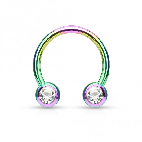 Piercing fer à cheval arc en ciel 10mm avec boules et crystals blanc Wuji Piercing oreille4,95 €