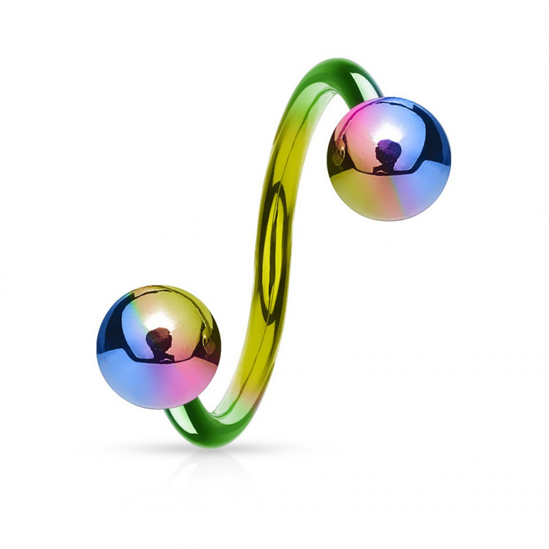 Piercing spirale titanium 10mm arc en ciel et boules 4mm Koly Piercing oreille4,90 €