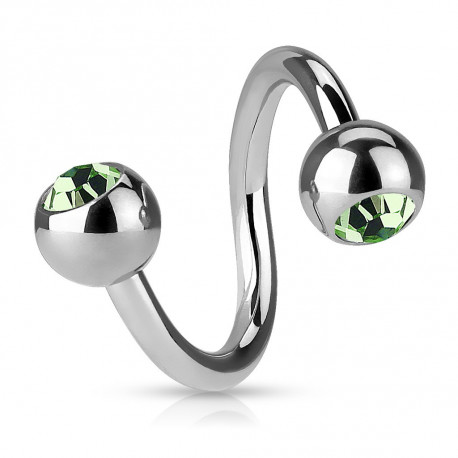 Piercing spirale acier 10mm avec crystals vert et boules 4mm Xaq Piercing oreille3,90 €