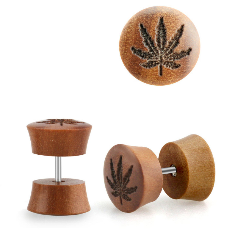 Faux piercing plug en bois Sawo avec logo feuille de cannabis Oxa Faux piercing4,49 €