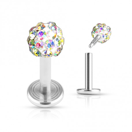 Piercing labret 6mm boule 4mm crystals aurore boréale Nopu Piercing labret6,90 €