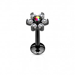 Piercing labret noir 8mm fleur avec crystals blanc et aurore boréale Baz Piercing labret4,65 €