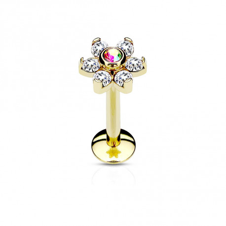 Piercing labret doré 8mm fleur avec crystals blanc et aurore boréale Bomy Piercing labret4,65 €