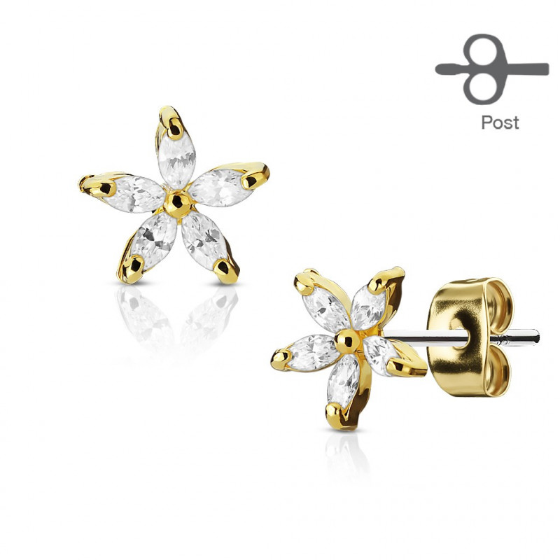 Puces d'oreilles plaquées or, fleur avec pétales en zirconium blanc Kagy Bijoux7,45 €