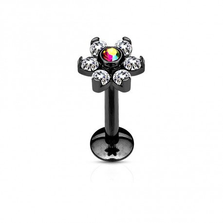 Piercing labret noir 6mm fleur avec crystals blanc et aurore boréale Buki Piercing labret4,65 €