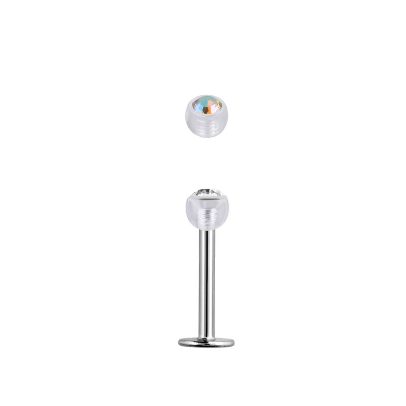 Piercing labret 12mm boule incolore et crystal aurore boréale Vax Piercing labret1,75 €