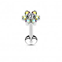 Piercing labret acier 6mm fleur avec crystals aurore et blanc Nafaz Piercing labret4,49 €