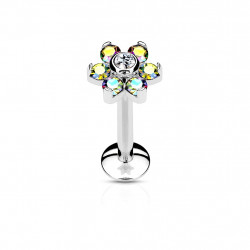 Piercing labret acier 6mm fleur avec crystals aurore et blanc Nafaz Piercing labret4,49 €