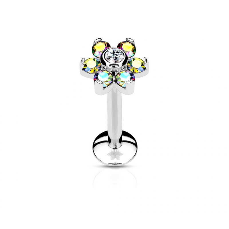 Piercing labret acier 6mm fleur avec crystals aurore et blanc Nafaz Piercing labret4,49 €