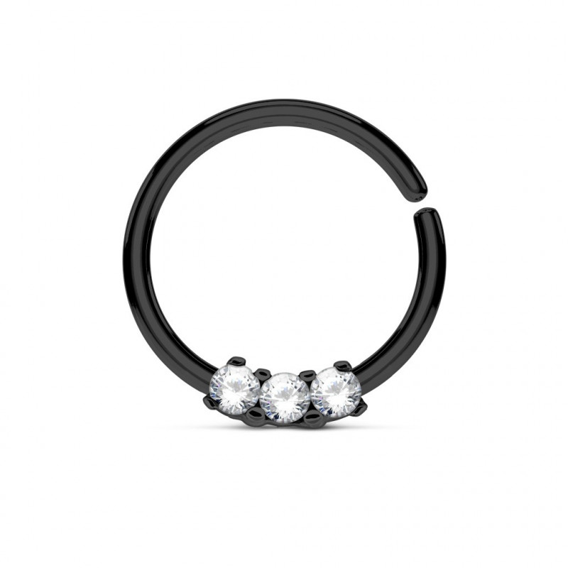 Piercing anneau noir 10 x 1,2mm et trois zirconiums blanc Saq Piercing nez4,60 €