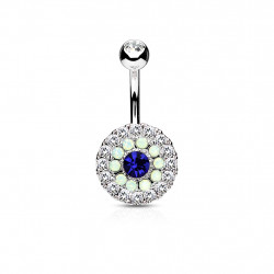 Piercing nombril avec trois cercles en zirconiums et opalines bleu Bohi Piercing nombril7,99 €