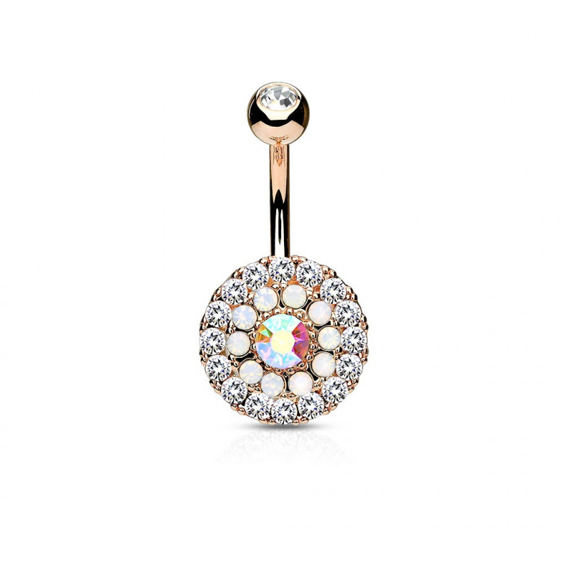 Piercing nombril or rose avec trois cercles en zirconiums et opalines Bafux Piercing nombril7,99 €