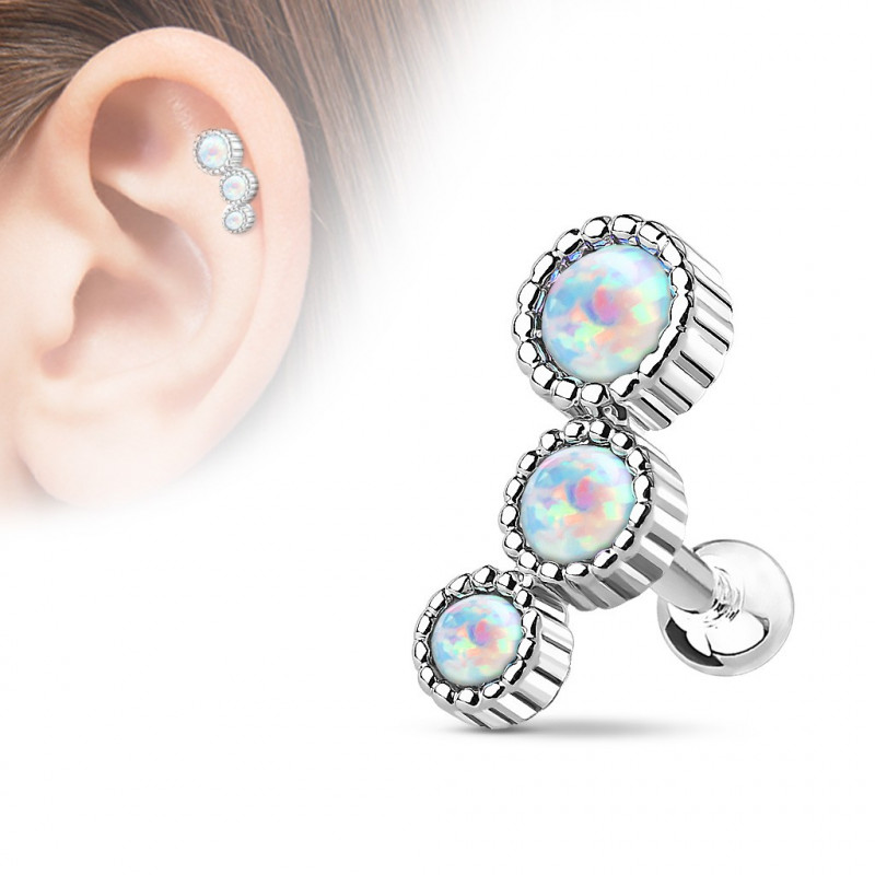 Piercing oreille tragus avec trois pierres en opaline blanche Bax Piercing oreille7,49 €