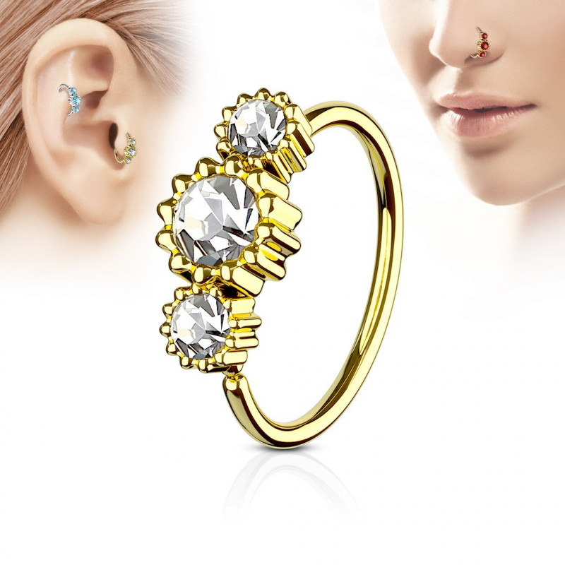 Piercing anneau doré tragus nez hélix 8 x 0,8mm et trois zirconiums banc Kug Piercing oreille4,95 €