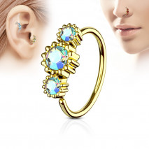 Piercing anneau doré tragus nez hélix 8 x 0,8mm et trois zirconiums aurore boréale Waf Piercing oreille4,95 €