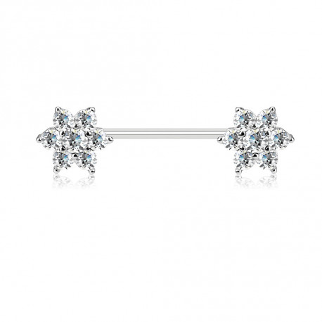 Piercing téton 14mm avec double fleurs en zirconium blanc Qow Piercing téton6,60 €