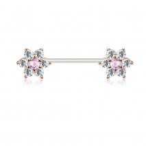 Piercing téton 14mm or rose avec double fleurs en zirconium blanc Qiko Piercing téton6,60 €