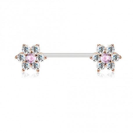 Piercing téton 14mm or rose avec double fleurs en zirconium blanc Qiko Piercing téton6,60 €