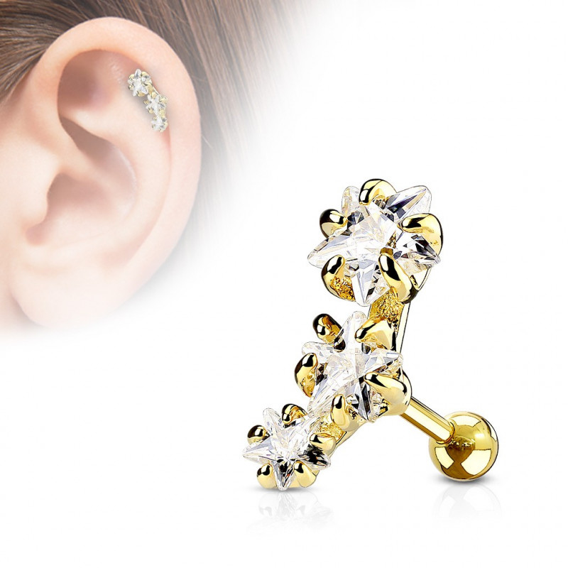 Piercing Tragus Hélix doré avec étoiles blanche Sapy Piercing oreille5,49 €