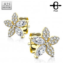 Puces d'oreilles doré et fleurs ornées de zirconiums Kec Bijoux11,99 €
