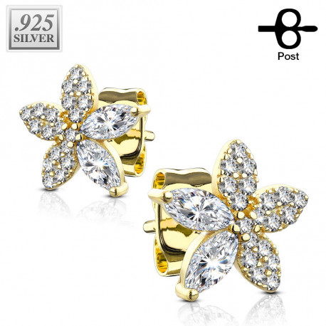 Puces d'oreilles doré et fleurs ornées de zirconiums Kec Bijoux11,99 €