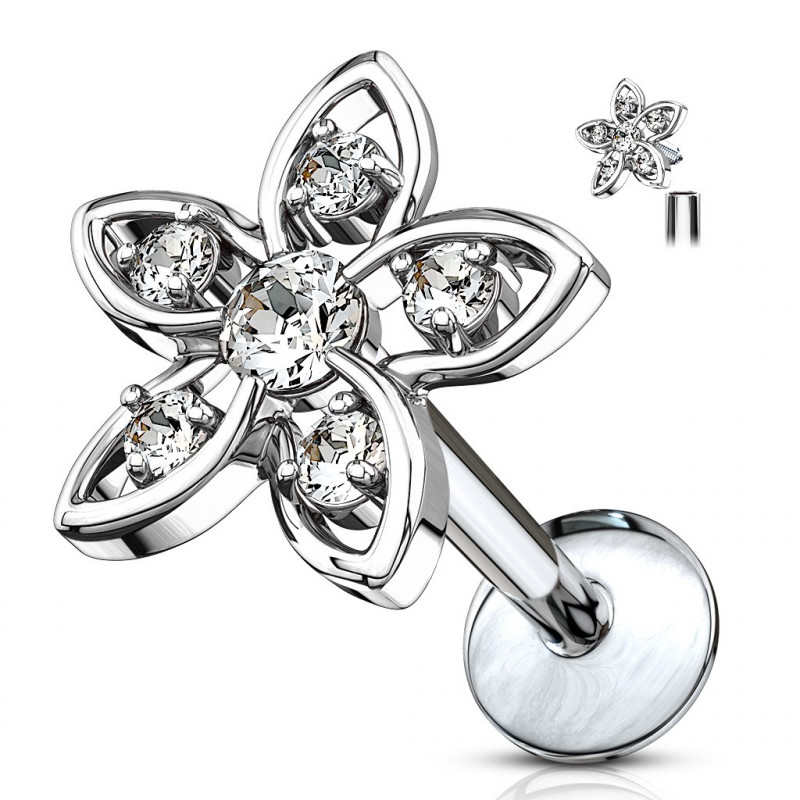 Piercing labret 8mm fleur avec pétales de zirconiums blanc Moy Piercing labret4,49 €