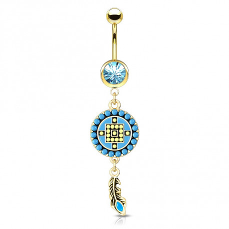 Piercing nombril doré aztèque bleu avec une plume Lasy Piercing nombril6,99 €