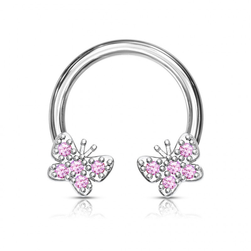 Piercing fer à cheval 8mm avec deux papillons rose en zirconium Loxuk Piercing oreille8,90 €