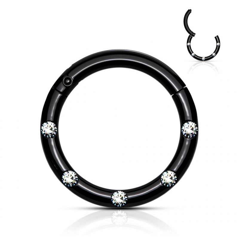 Piercing anneau noir articulé 10 x 1,2mm avec 5 crystals blanc Laxik Piercing oreille4,60 €