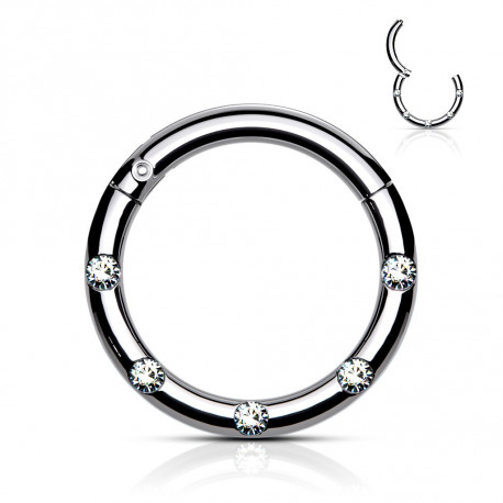 Piercing anneau acier articulé 10 x 1,2mm avec 5 crystals blanc Lokaz Piercing oreille4,49 €
