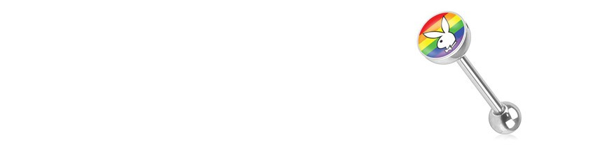 Piercing langue orange en forme de boule et flexible.